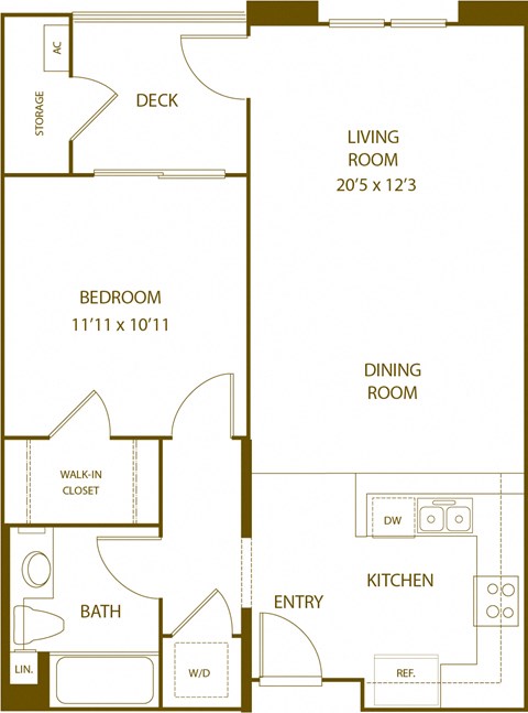 Residence 2 - 1 Bedroom 1 Bath Floor Plan Layout - 711 Square Feet at The Promenade Rio Vista, San Diego, CA, 92108